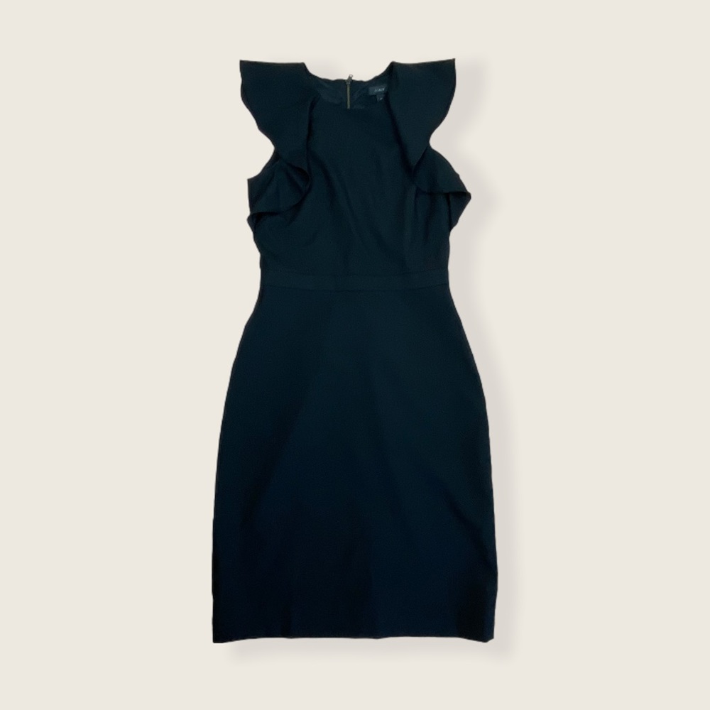J. Crew 100% Wool Soft Black Ruffle Midi Dress 00